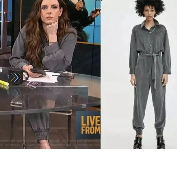 ⚡️SOLD⚡️ZARA grey LONG sleeves BELTED JUMPSUIT - Picture 5 of 5